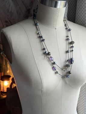 KOHL’S Fashion Purple Bead and Gunmetal 52 Inch Chain Necklace